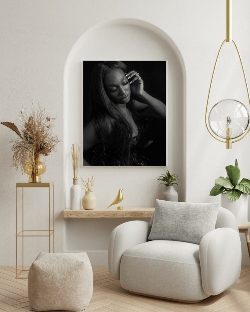 Image of a woman's portrait hanging in her living room