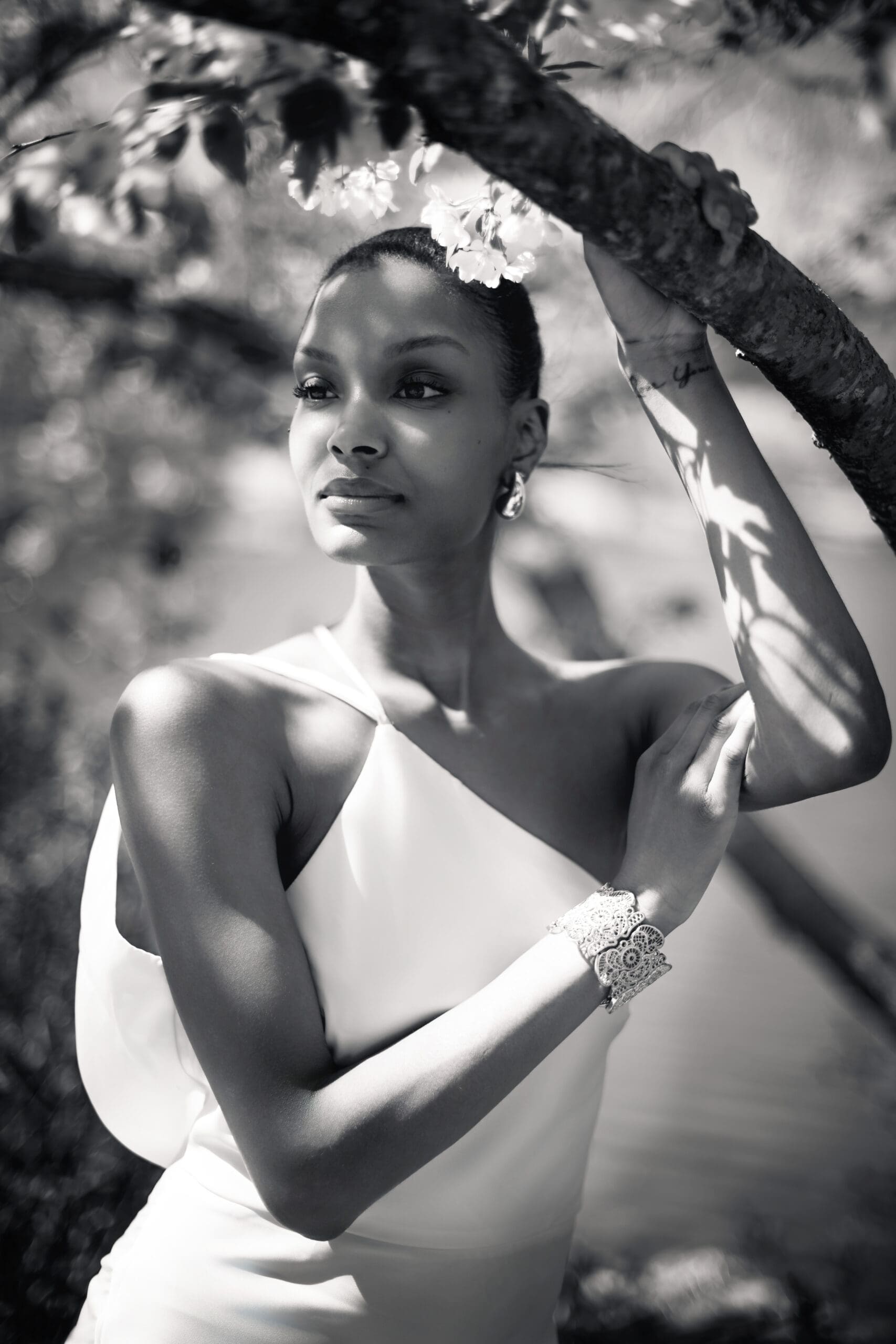 woman posing in sunlight spring