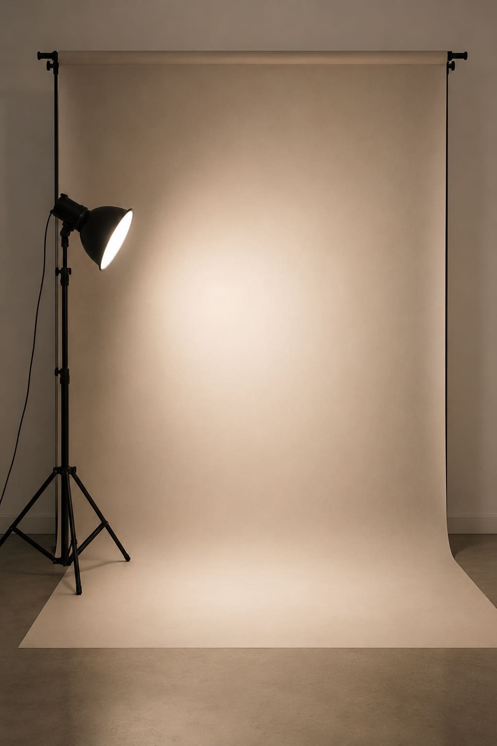 studio setup with neutral backdrop and single light for school photography